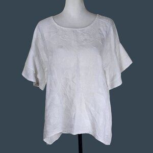 Valentina Naldi Italian Embroidered Linen Blouse S White Tiered Sleeve Coastal